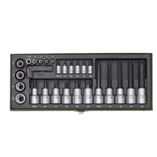 Hylsysarja turva-torx ja E 1/4" ja 1/2" 29-osaa